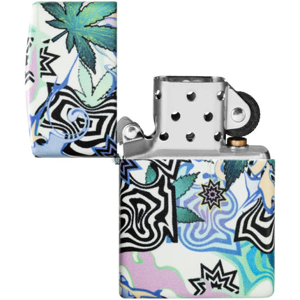 Zippo Lighter: Abstract Cannabis Leaves Design 540 Color Finish | 46562
