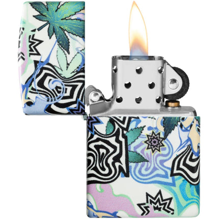 Zippo Lighter: Abstract Cannabis Leaves Design 540 Color Finish | 46562