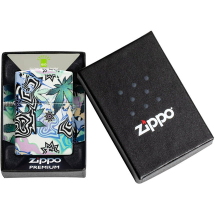 Zippo Lighter: Abstract Cannabis Leaves Design 540 Color Finish | 46562