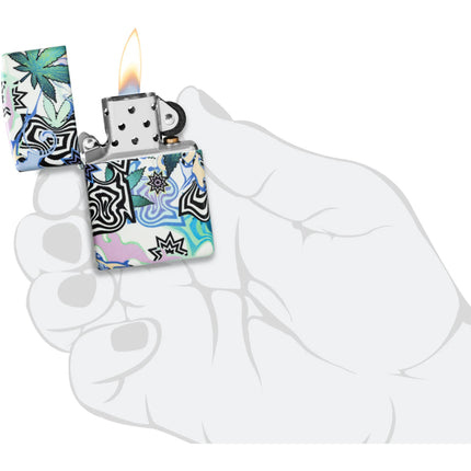 Zippo Lighter: Abstract Cannabis Leaves Design 540 Color Finish | 46562