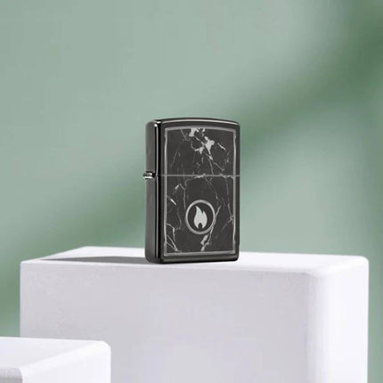 Zippo Lighter: Marble Flame Design Black | 46571