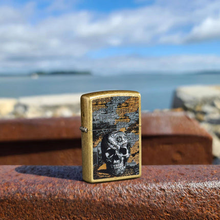Zippo Lighter: Floral Skull Design Classic Street Brass Finish | 46577