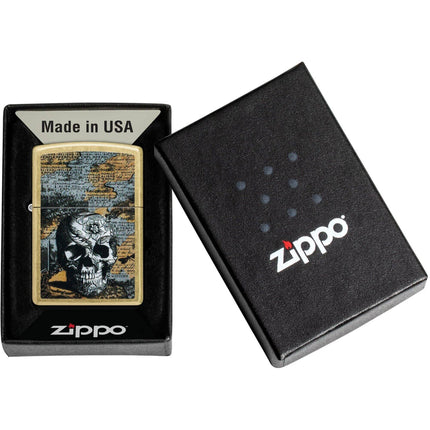 Zippo Lighter: Floral Skull Design Classic Street Brass Finish | 46577