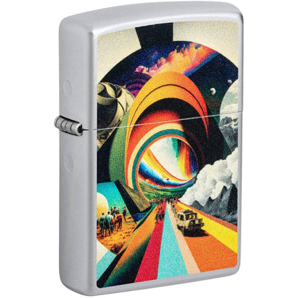 Zippo Lighter: Trippy Travel Design Classic Satin Chrome Finish | 46578