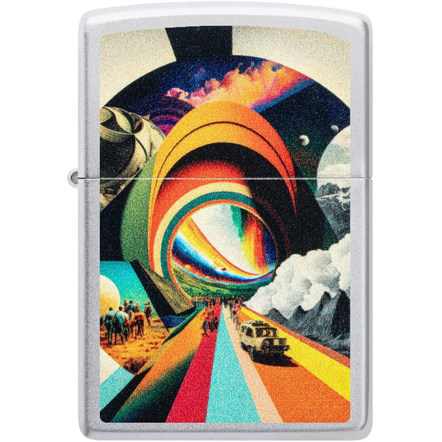 Zippo Lighter: Trippy Travel Design Classic Satin Chrome Finish | 46578