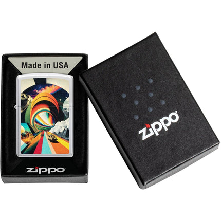 Zippo Lighter: Trippy Travel Design Classic Satin Chrome Finish | 46578