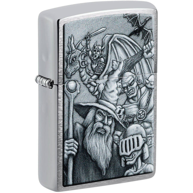Zippo Lighter: Mystical Beings Design Classic Brushed Chrome Finish | 46579