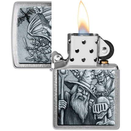 Zippo Lighter: Mystical Beings Design Classic Brushed Chrome Finish | 46579