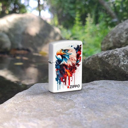 Zippo Lighter: Painted Eagle Design Classic White Matte Finish | 46692