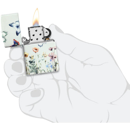 Zippo Lighter: 540 Color Glowing Butterflies Design Grey Finish | 46703
