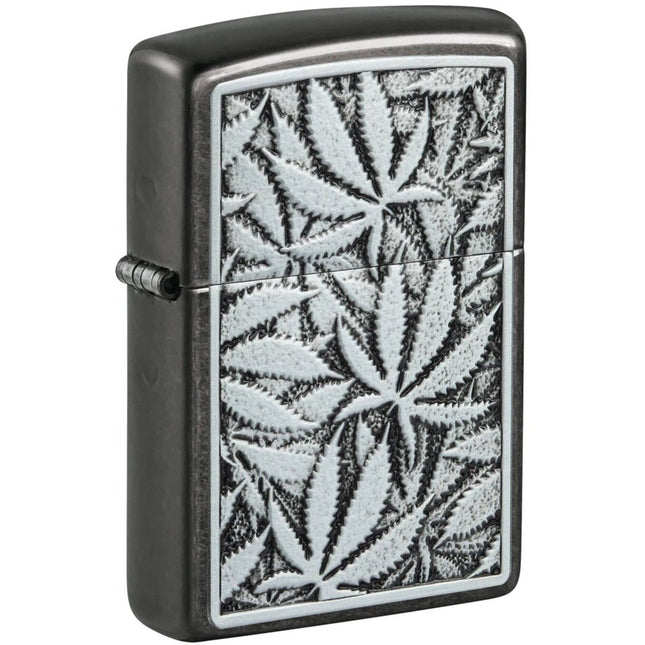 Zippo Windproof Lighter - Cannabis Emblem Design Weed Leaves Grey Finish | 48123