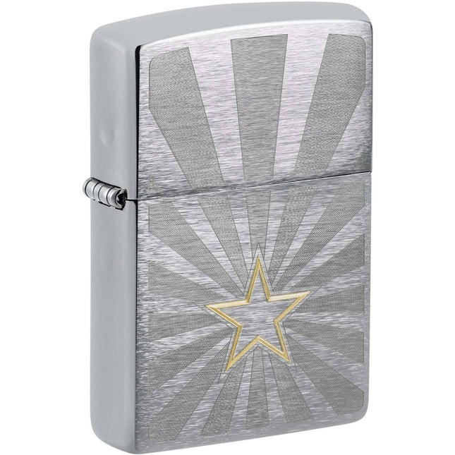 Zippo Lighter: Star Design Silver Classic Brushed Chrome | 48657
