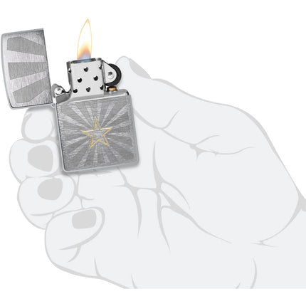 Zippo Lighter: Star Design Silver Classic Brushed Chrome | 48657