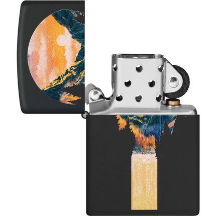 Zippo Lighter: Mountain Waterfall Design Black Matte Finish | 48676