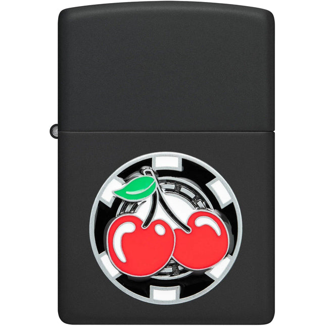 Zippo Lighter: Chip with Cherries Design Black Matte Finish | 48905