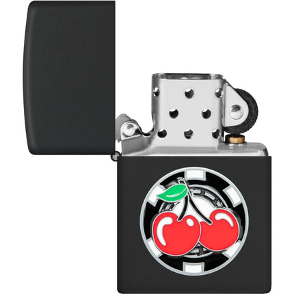 Zippo Lighter: Chip with Cherries Design Black Matte Finish | 48905