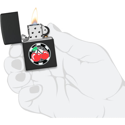 Zippo Lighter: Chip with Cherries Design Black Matte Finish | 48905
