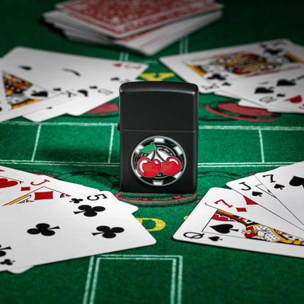 Zippo Lighter: Chip with Cherries Design Black Matte Finish | 48905