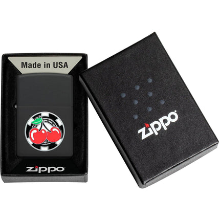 Zippo Lighter: Chip with Cherries Design Black Matte Finish | 48905