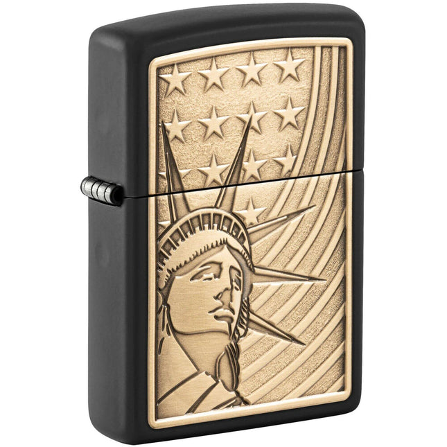 Zippo Lighter: Lady Liberty Emblem Classic Black Finish | 48921