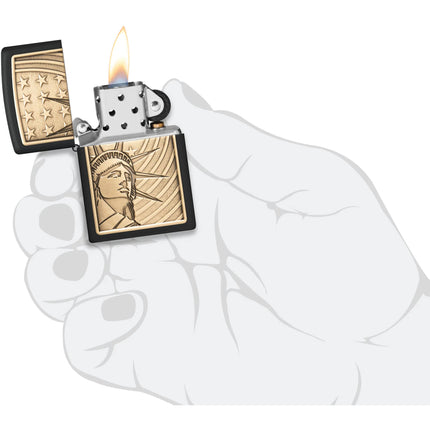 Zippo Lighter: Lady Liberty Emblem Classic Black Finish | 48921
