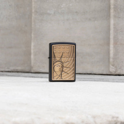 Zippo Lighter: Lady Liberty Emblem Classic Black Finish | 48921