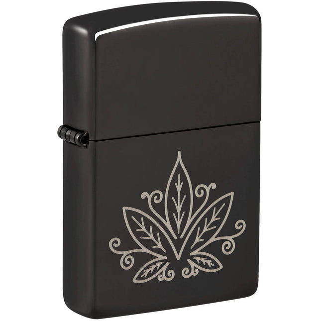 Zippo Lighter: Cannabis Design High Polish Black Finish | 48926