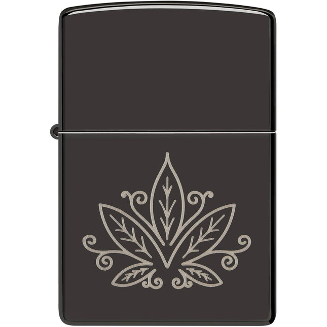 Zippo Lighter: Cannabis Design High Polish Black Finish | 48926