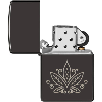 Zippo Lighter: Cannabis Design High Polish Black Finish | 48926