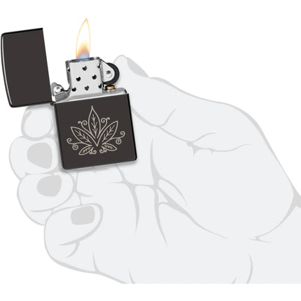 Zippo Lighter: Cannabis Design High Polish Black Finish | 48926