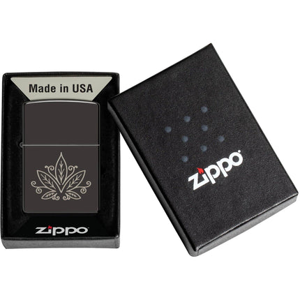 Zippo Lighter: Cannabis Design High Polish Black Finish | 48926
