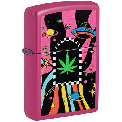 Zippo Lighter: Cannabis Design Leaf Anchors Pink Finish | 48928