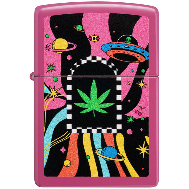 Zippo Lighter: Cannabis Design Leaf Anchors Pink Finish | 48928