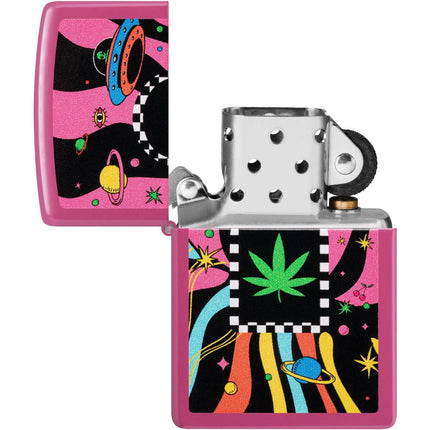 Zippo Lighter: Cannabis Design Leaf Anchors Pink Finish | 48928