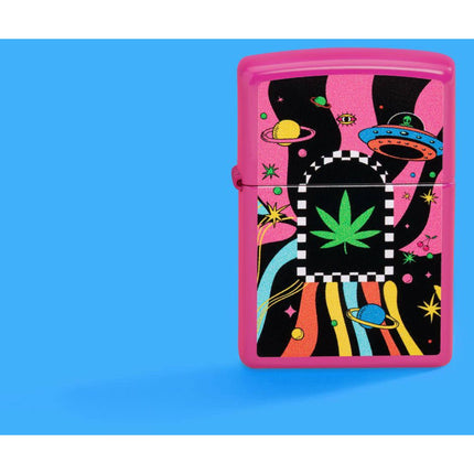 Zippo Lighter: Cannabis Design Leaf Anchors Pink Finish | 48928