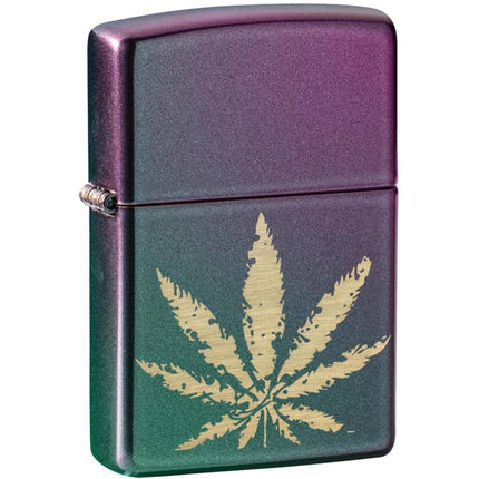 Zippo Lighter: Iridescent Marijuana Leaf Design | 49185