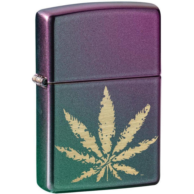 Zippo Lighter: Iridescent Marijuana Leaf Design | 49185