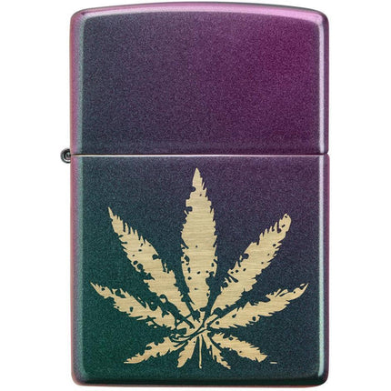 Zippo Lighter: Iridescent Marijuana Leaf Design | 49185