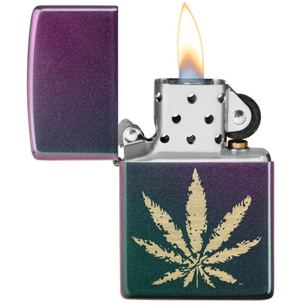 Zippo Lighter: Iridescent Marijuana Leaf Design | 49185