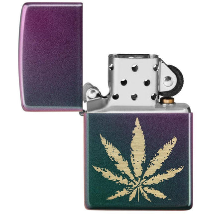 Zippo Lighter: Iridescent Marijuana Leaf Design | 49185