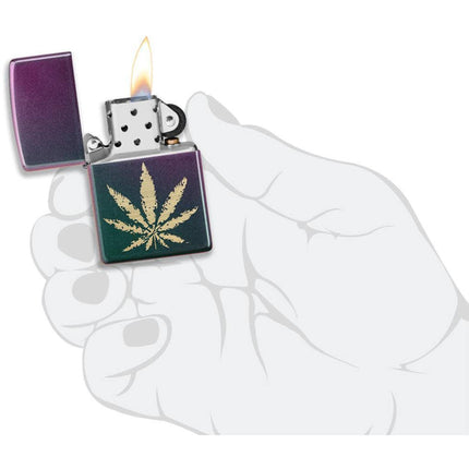 Zippo Lighter: Iridescent Marijuana Leaf Design | 49185