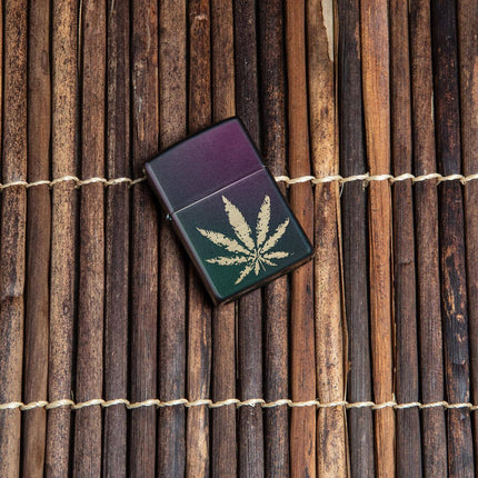Zippo Lighter: Iridescent Marijuana Leaf Design | 49185