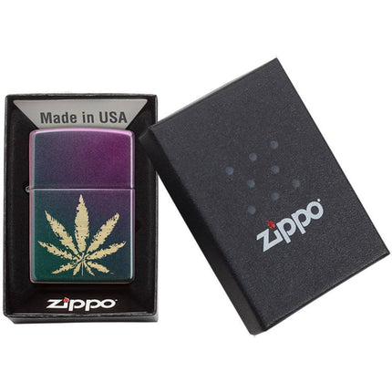 Zippo Lighter: Iridescent Marijuana Leaf Design | 49185