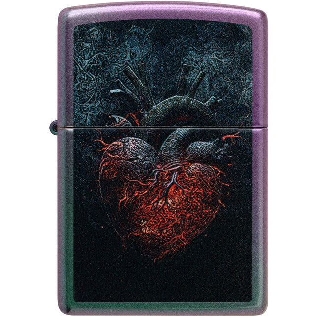 Zippo Windproof Pocket Lighter - Classic Dark Heart Design Iridescent Finish | 46583