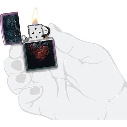 Zippo Windproof Pocket Lighter - Classic Dark Heart Design Iridescent Finish | 46583