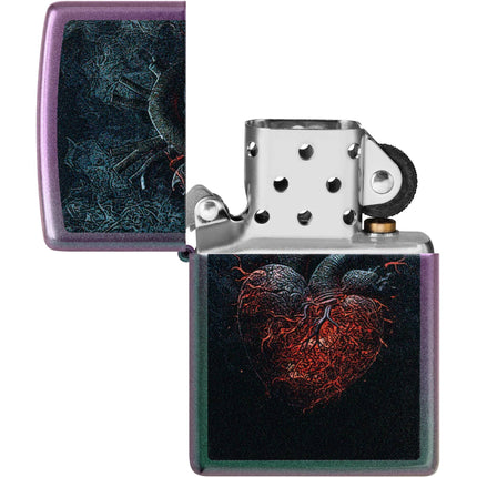 Zippo Windproof Pocket Lighter - Classic Dark Heart Design Iridescent Finish | 46583