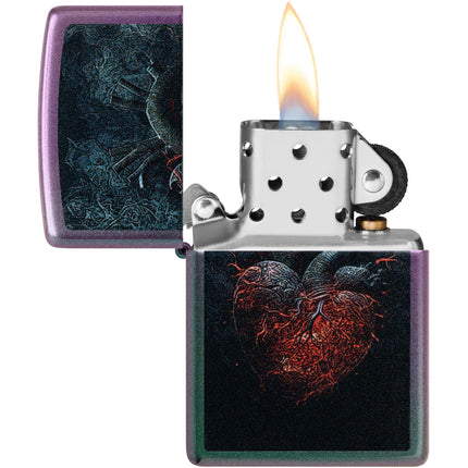 Zippo Windproof Pocket Lighter - Classic Dark Heart Design Iridescent Finish | 46583
