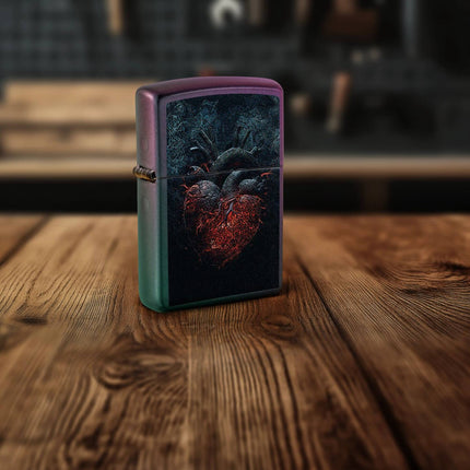 Zippo Windproof Pocket Lighter - Classic Dark Heart Design Iridescent Finish | 46583