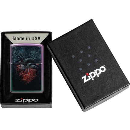Zippo Windproof Pocket Lighter - Classic Dark Heart Design Iridescent Finish | 46583