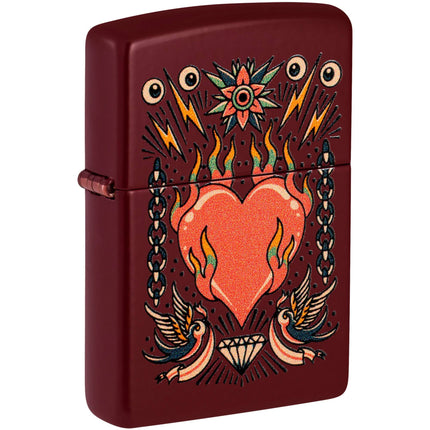 Zippo Lighter: Tattoo Heart Design Classic Merlot Brown Finish | 46584